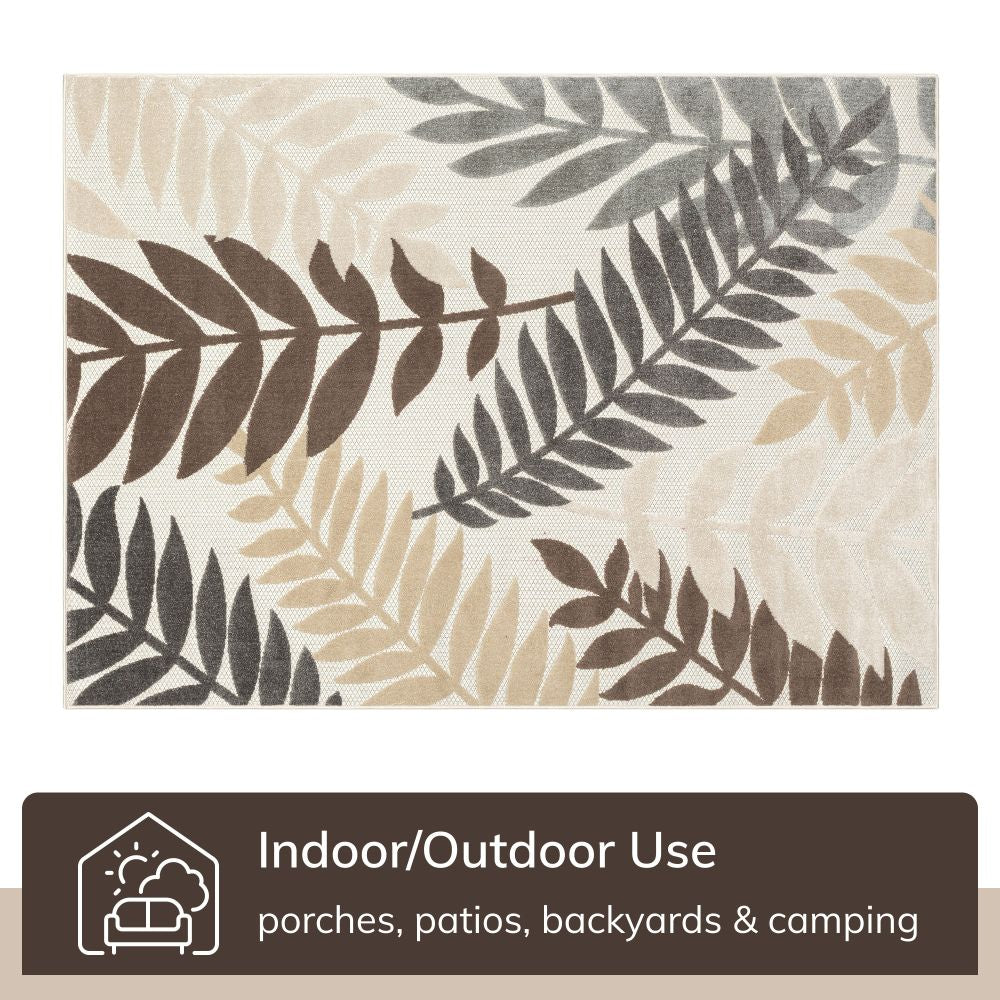 Mariah Modern Floral Indoor/Outdoor Ivory High-Low Rug DO-512