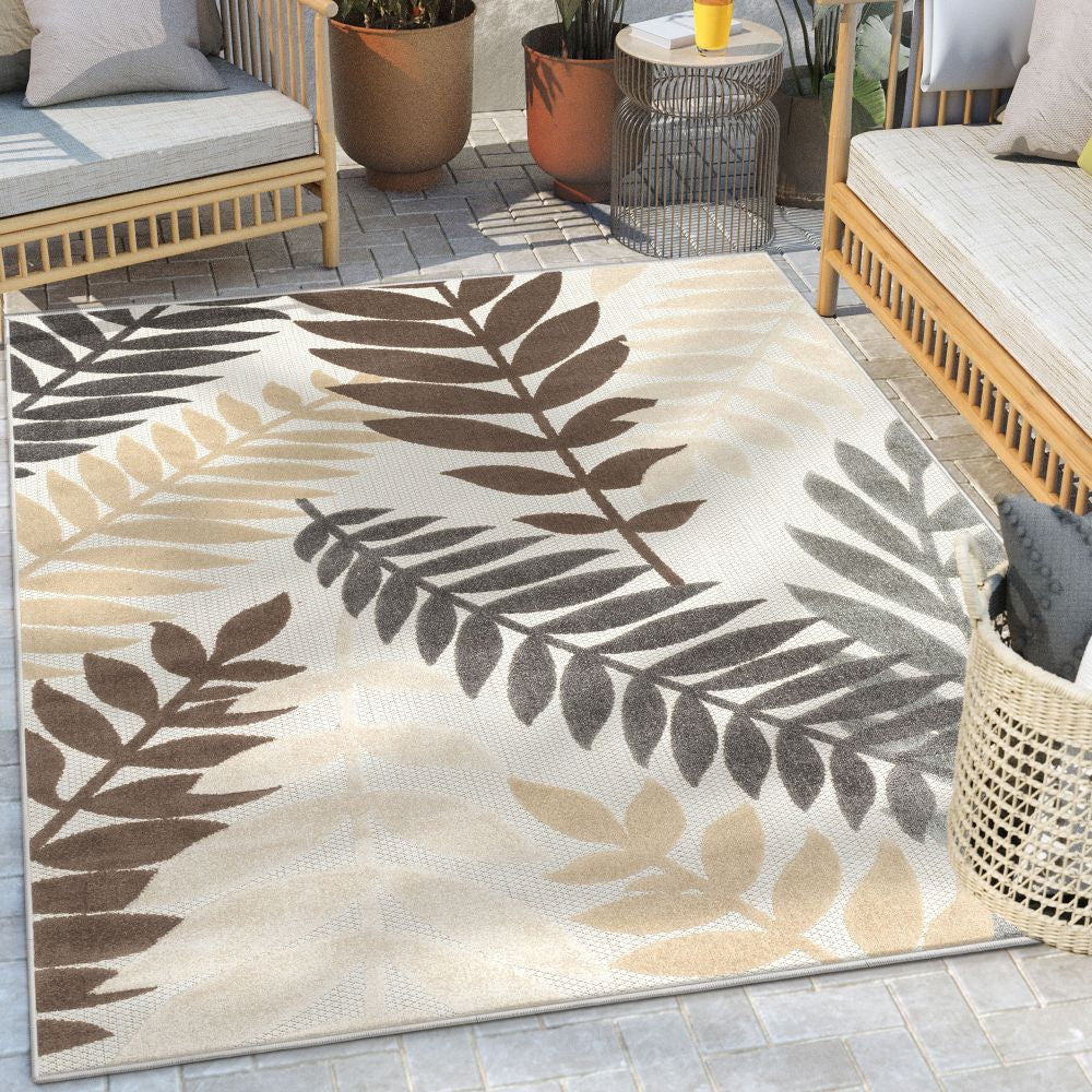 Mariah Modern Floral Indoor/Outdoor Ivory High-Low Rug DO-512