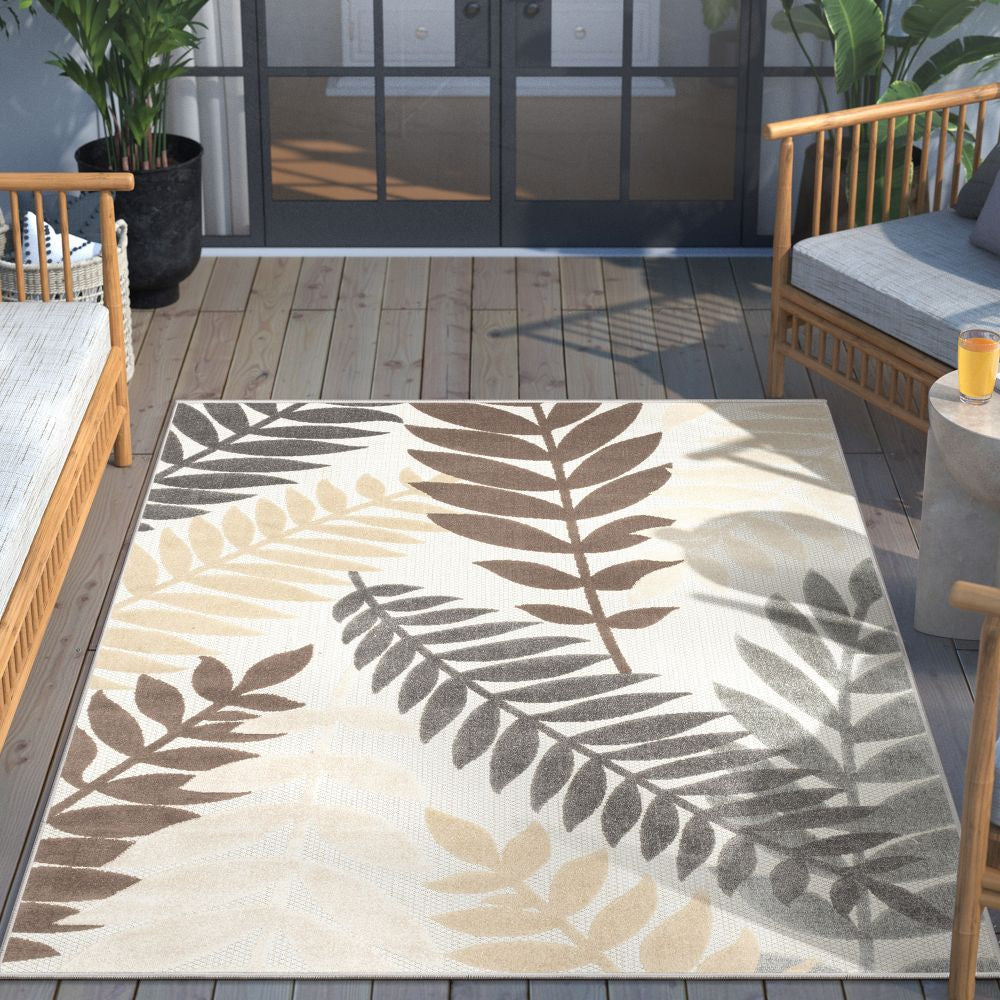 Mariah Modern Floral Indoor/Outdoor Ivory High-Low Rug DO-512