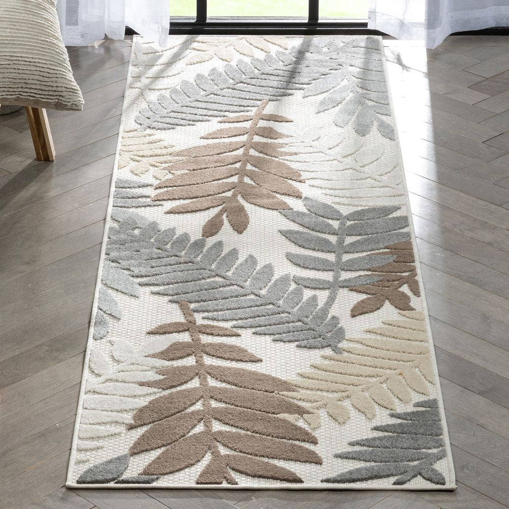 Mariah Modern Floral Indoor/Outdoor Ivory High-Low Rug DO-512