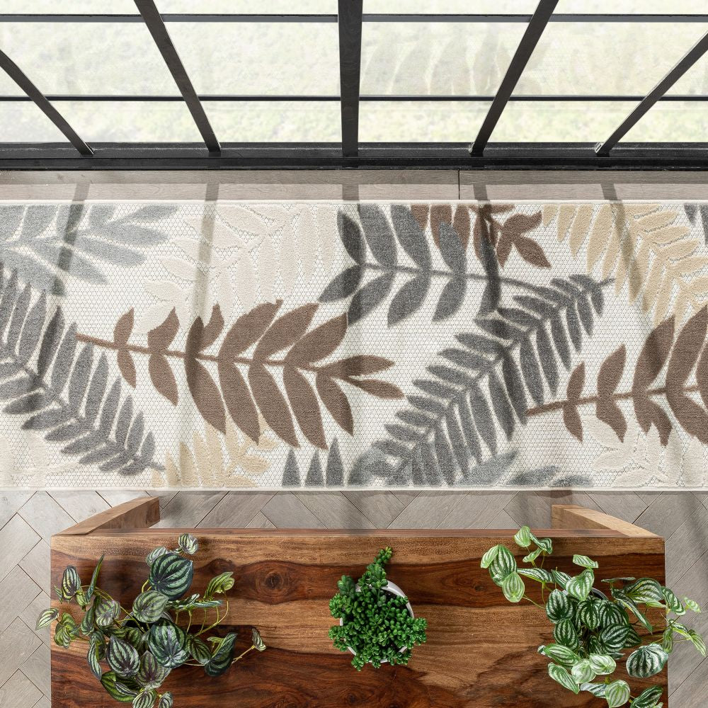 Mariah Modern Floral Indoor/Outdoor Ivory High-Low Rug DO-512