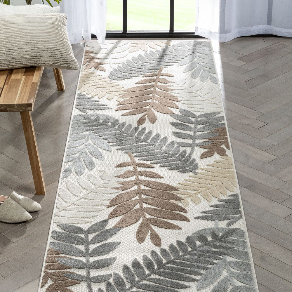 Mariah Modern Floral Indoor/Outdoor Ivory High-Low Rug DO-512