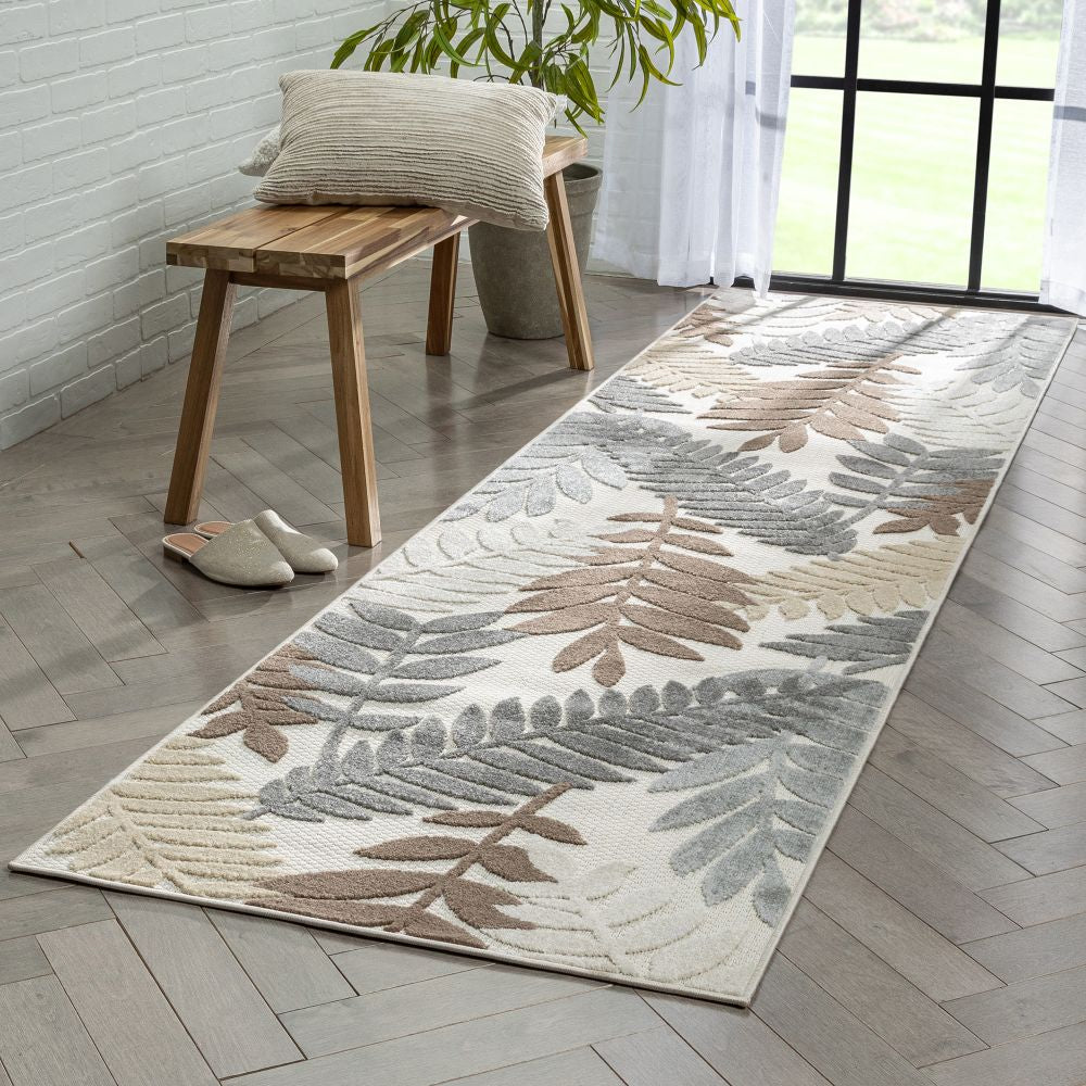 Mariah Modern Floral Indoor/Outdoor Ivory High-Low Rug DO-512