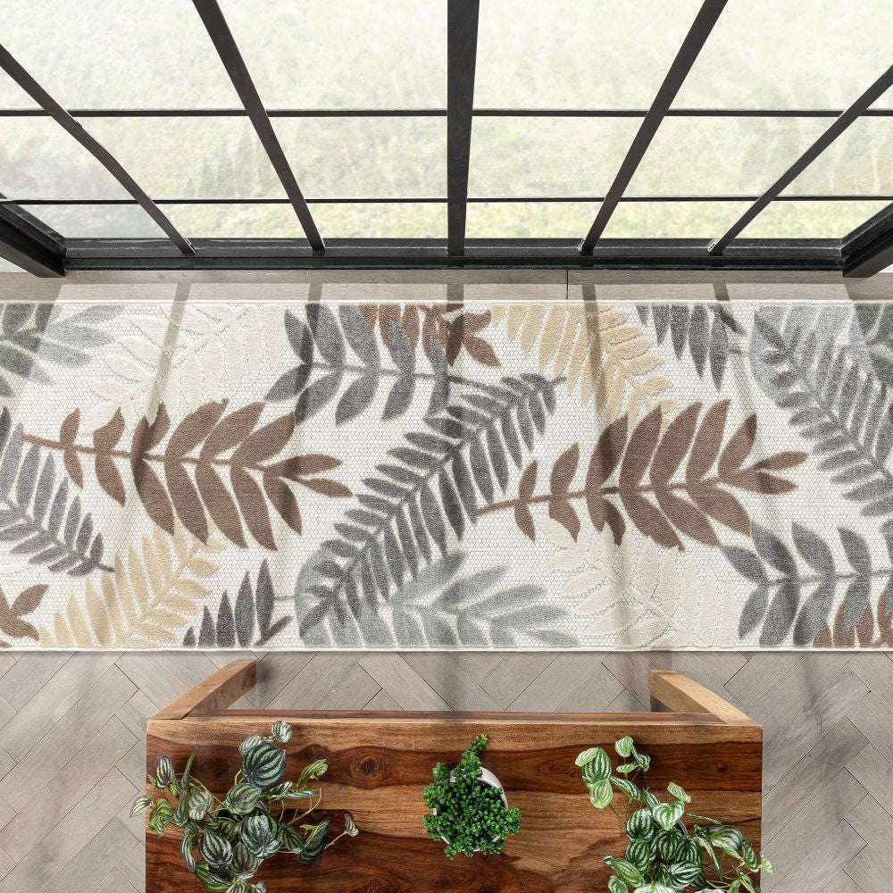 Mariah Modern Floral Indoor/Outdoor Ivory High-Low Rug DO-512