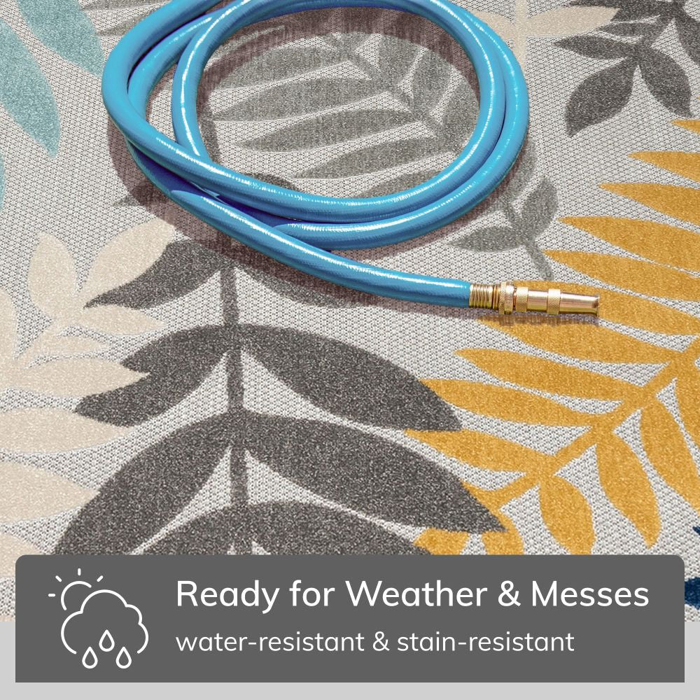 Mariah Grey Tropical Indoor Outdoor Rug DO-517