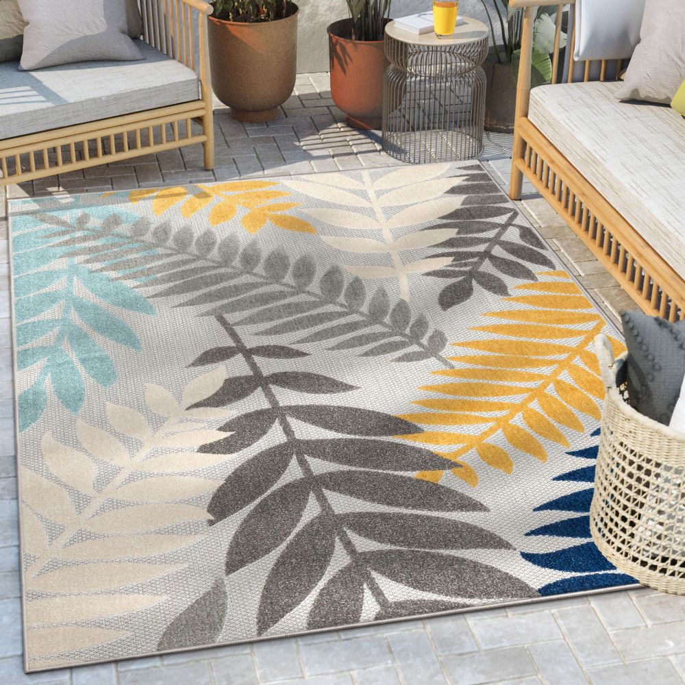 Mariah Grey Tropical Indoor Outdoor Rug DO-517