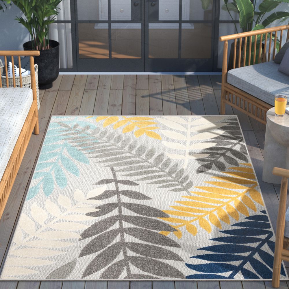 Mariah Grey Tropical Indoor Outdoor Rug DO-517