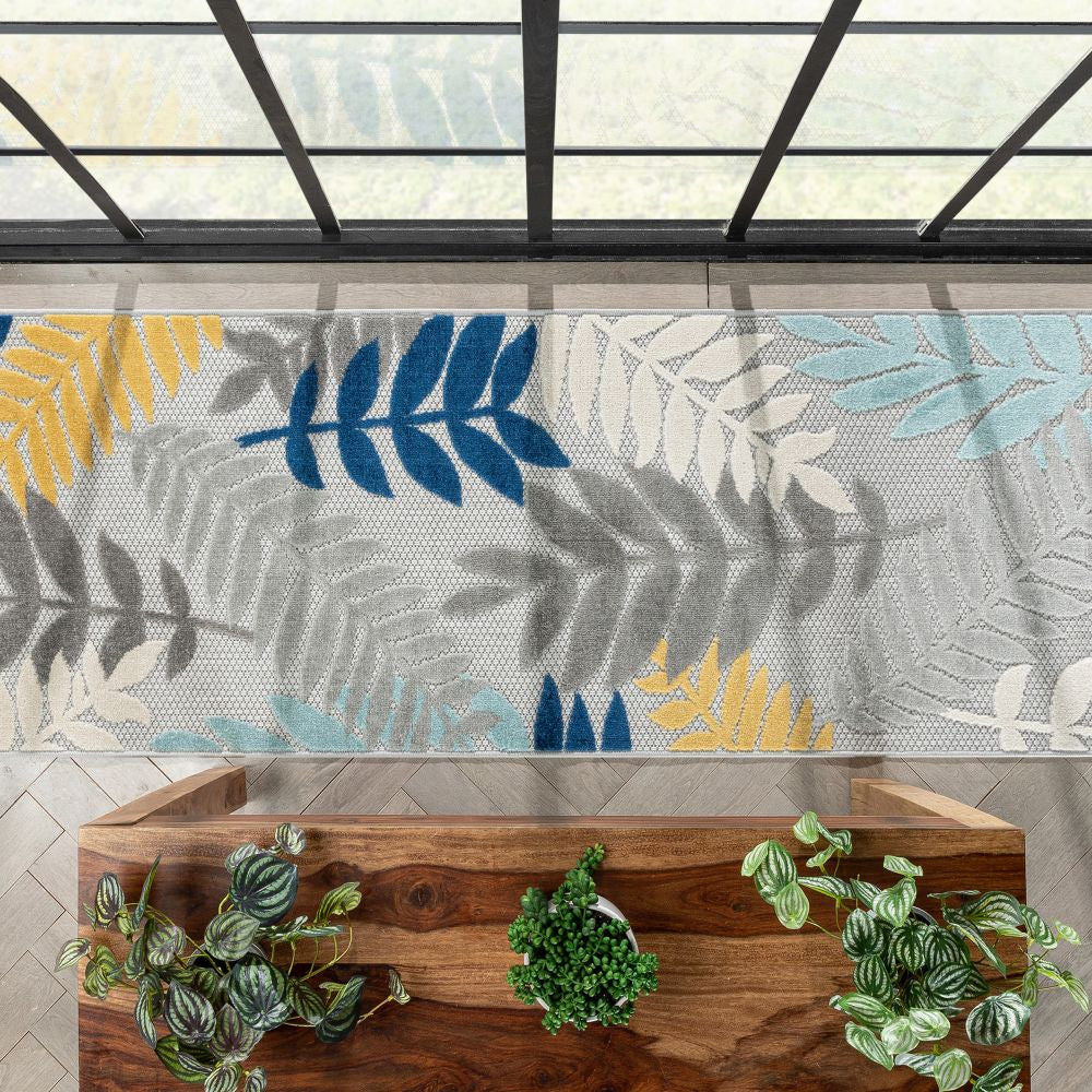 Mariah Grey Tropical Indoor Outdoor Rug DO-517