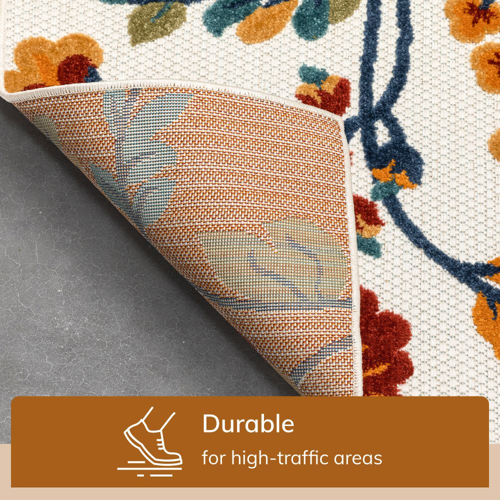 Neveh Beige Modern Floral Indoor Outdoor Rug DO-102