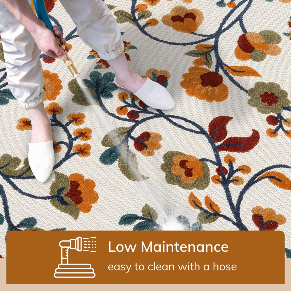 Neveh Beige Modern Floral Indoor Outdoor Rug DO-102