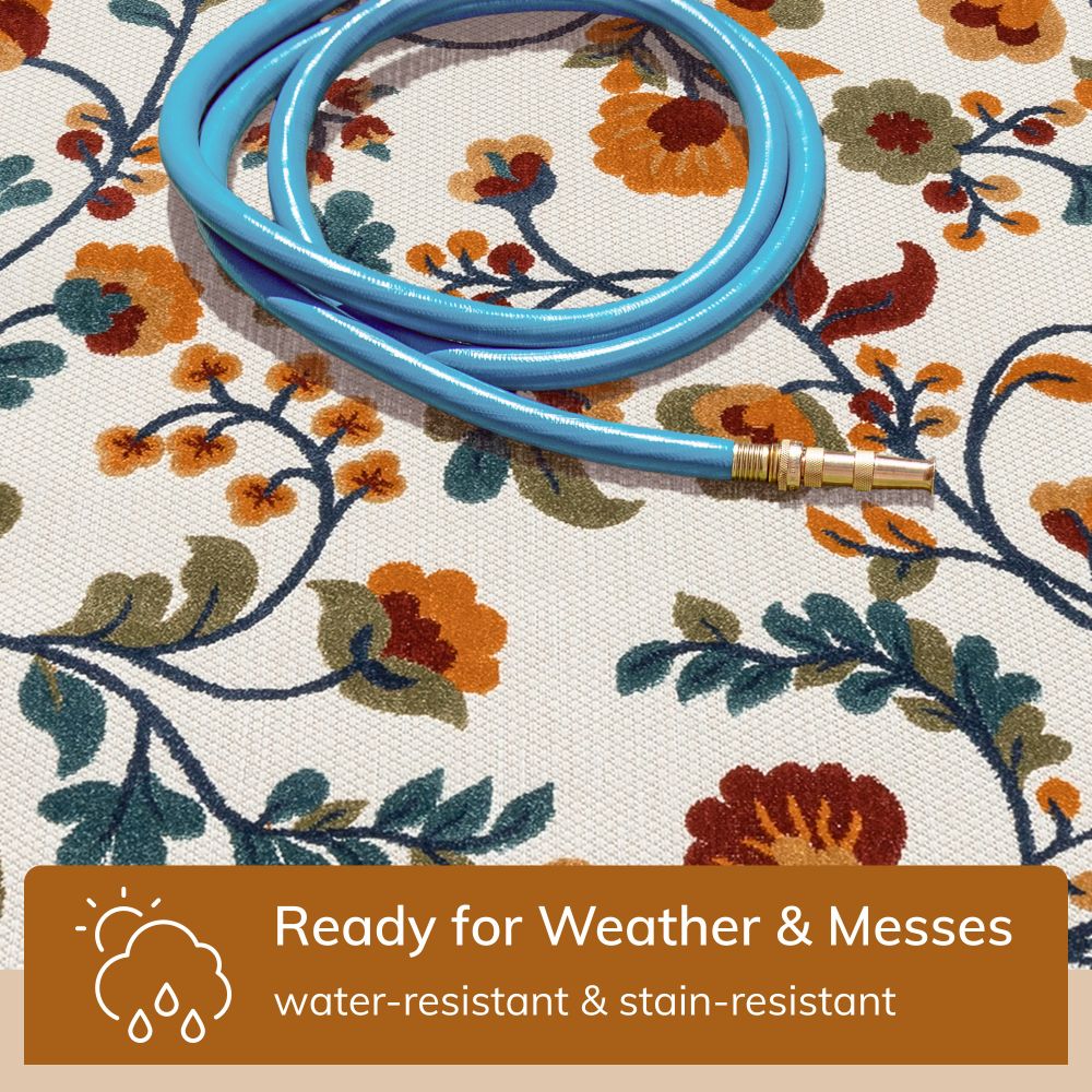 Neveh Beige Modern Floral Indoor Outdoor Rug DO-102