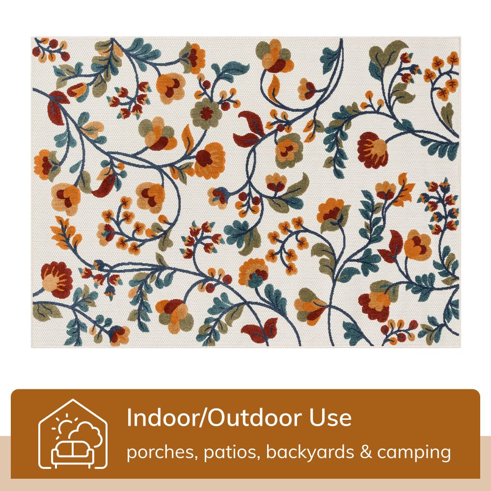 Neveh Beige Modern Floral Indoor Outdoor Rug DO-102