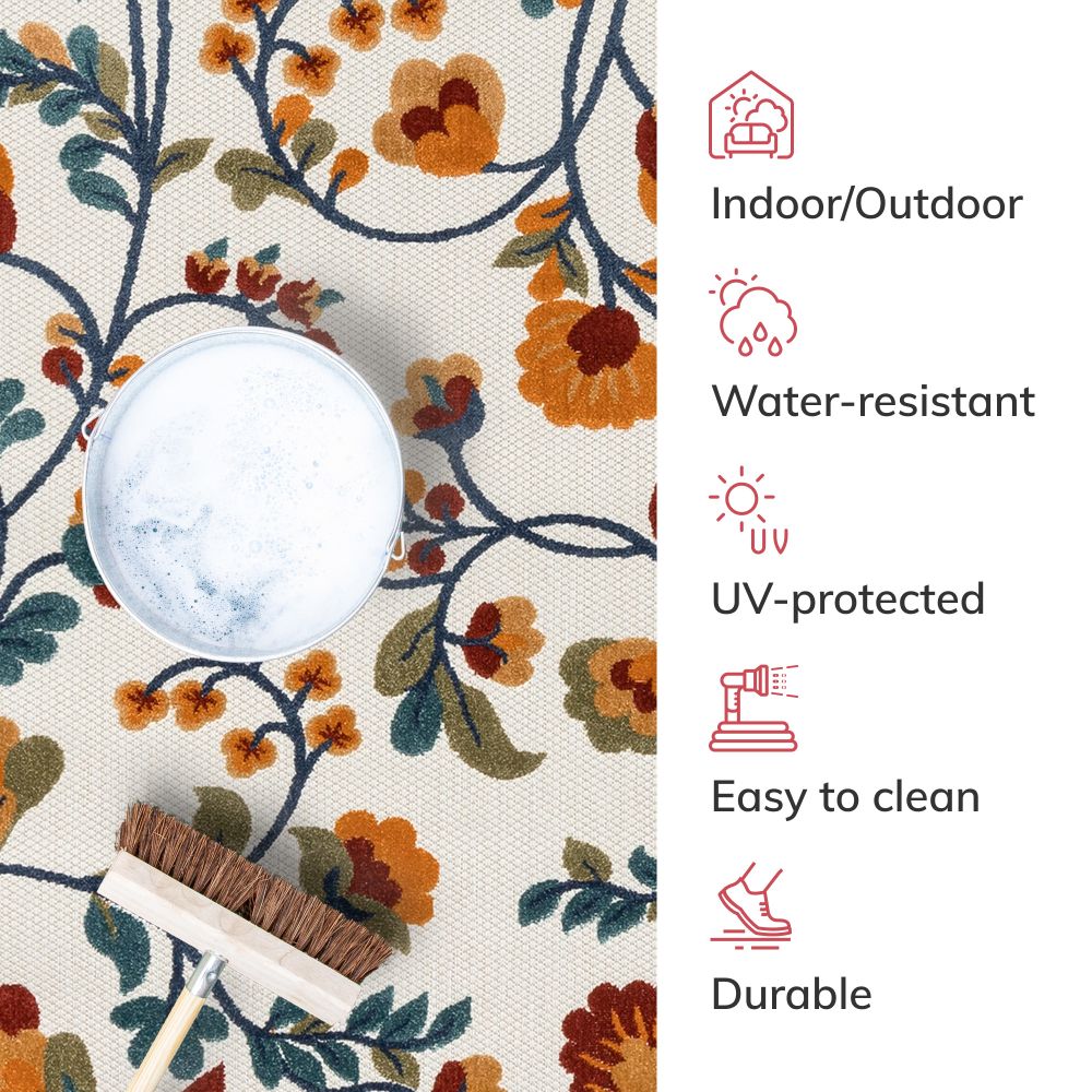 Neveh Beige Modern Floral Indoor Outdoor Rug DO-102