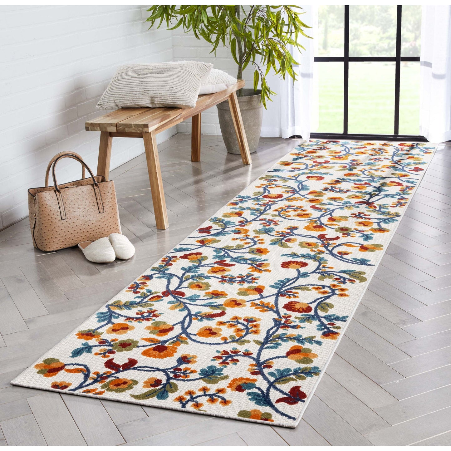 Neveh Beige Modern Floral Indoor Outdoor Rug DO-102