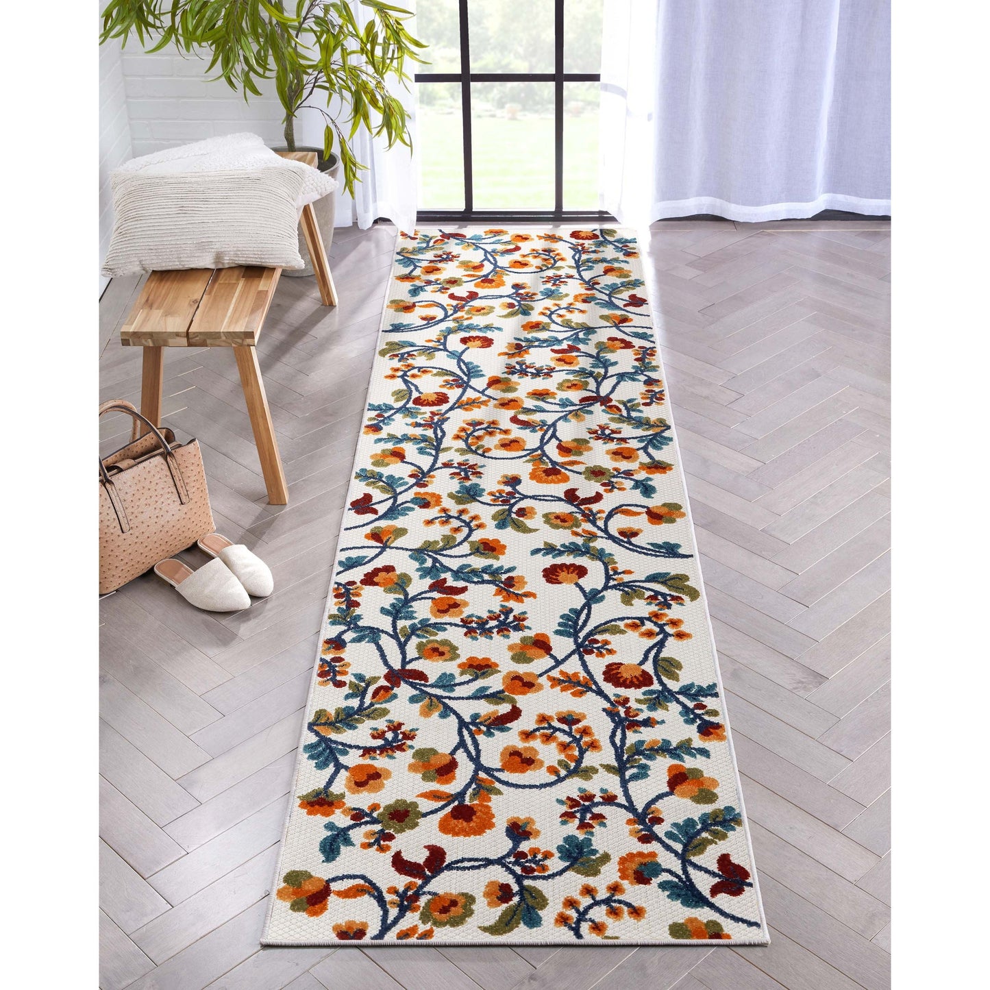 Neveh Beige Modern Floral Indoor Outdoor Rug DO-102