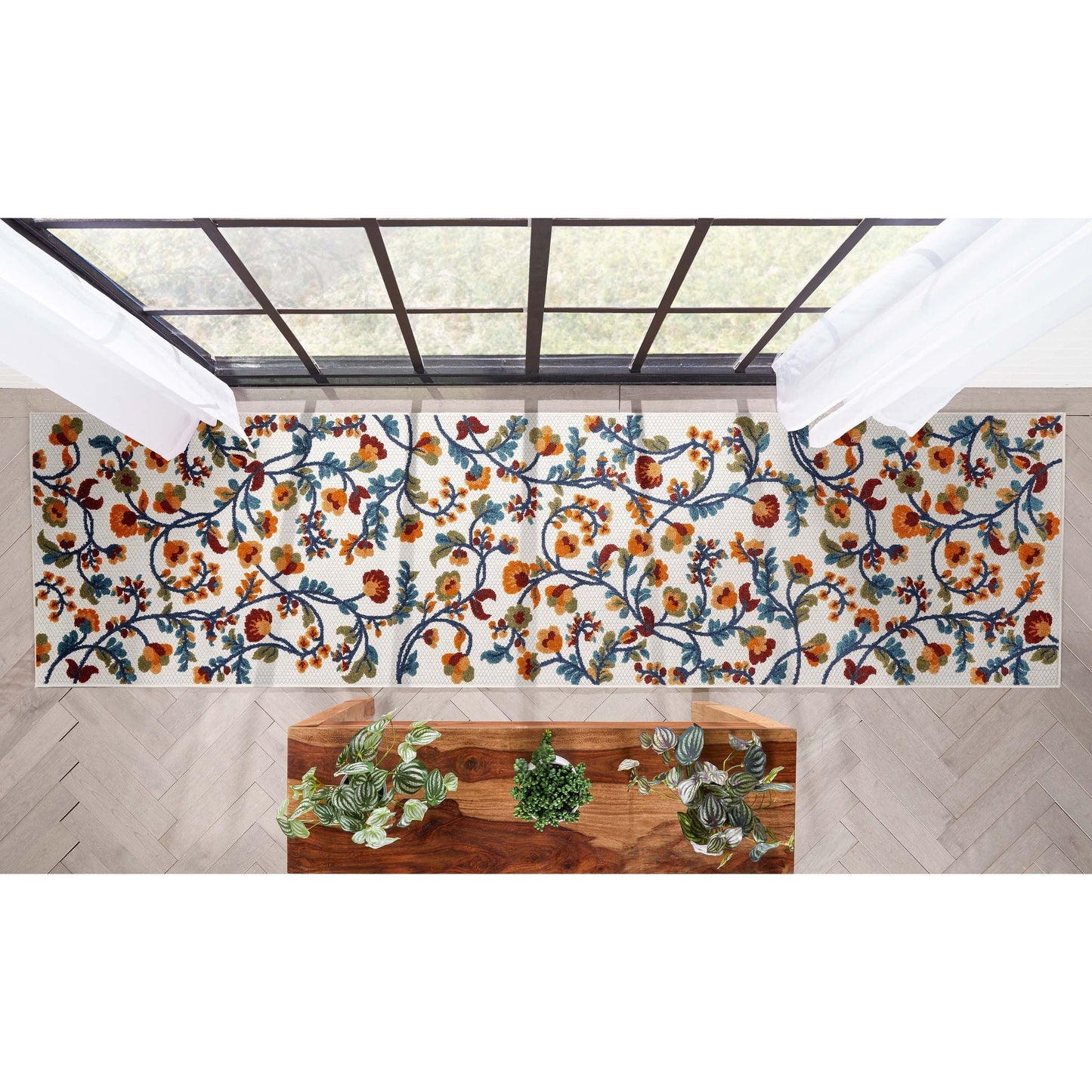Neveh Beige Modern Floral Indoor Outdoor Rug DO-102