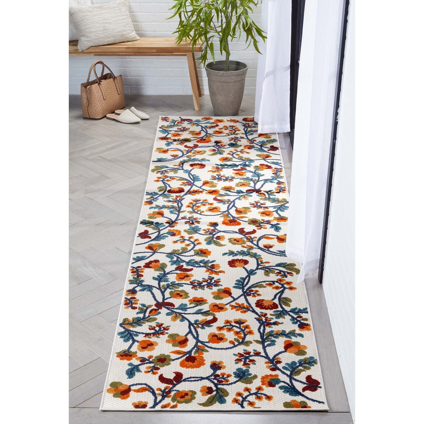 Neveh Beige Modern Floral Indoor Outdoor Rug DO-102