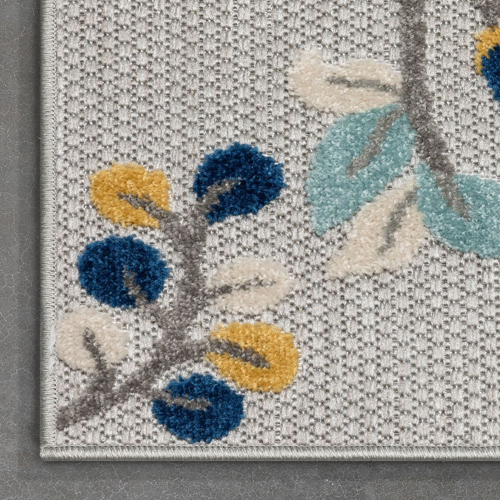 Neveh Grey Modern Floral Indoor Outdoor Rug DO-104