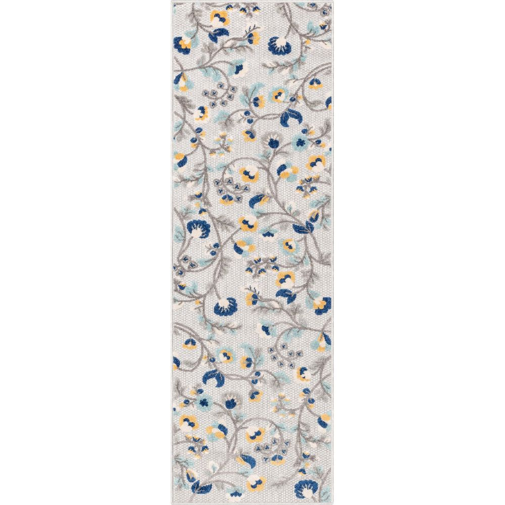 Neveh Grey Modern Floral Indoor Outdoor Rug DO-104