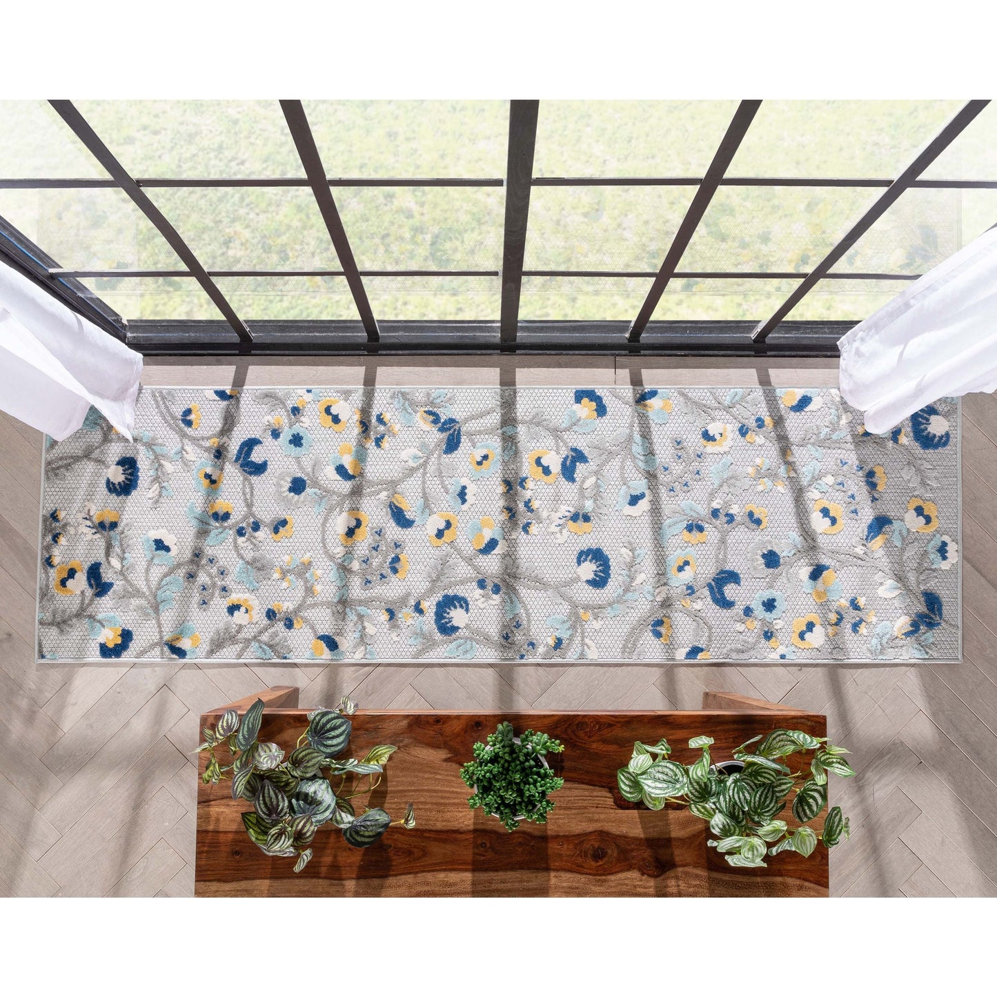 Neveh Grey Modern Floral Indoor Outdoor Rug DO-104