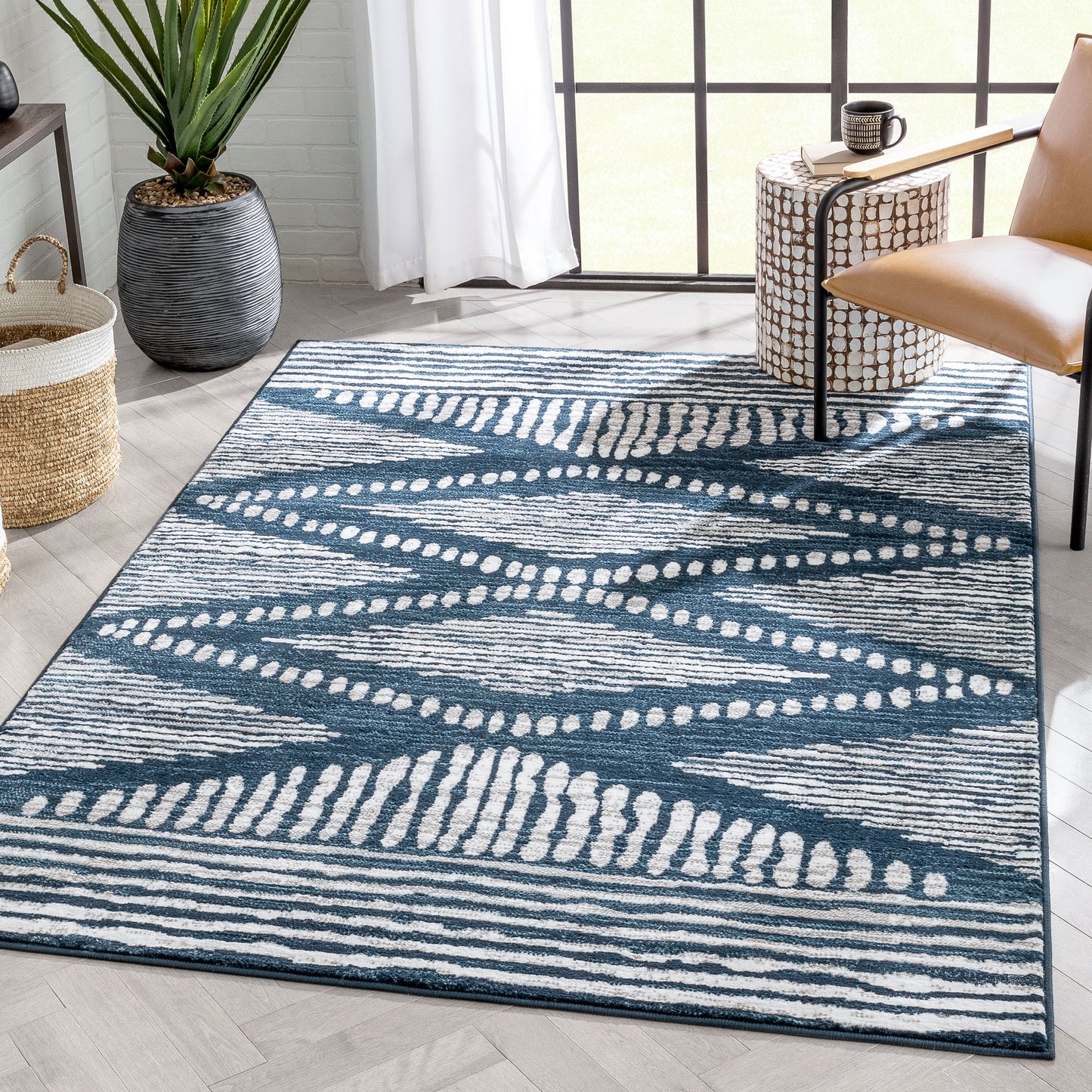 Aosta Tribal Diamond Pattern Blue Rug DU-134