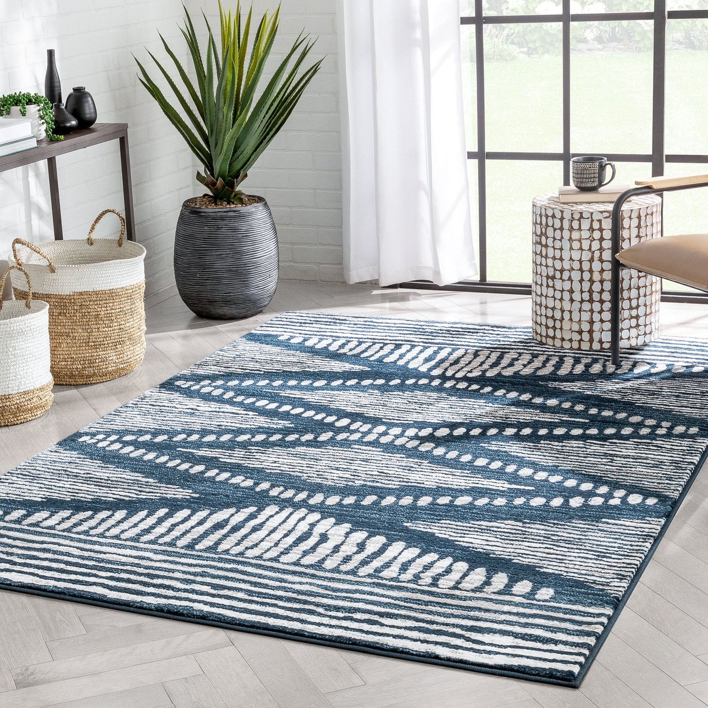 Aosta Tribal Diamond Pattern Blue Rug DU-134
