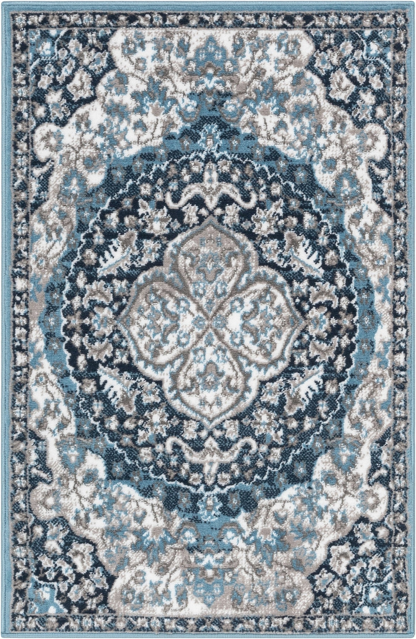 Granada Transitional Oriental Medallion Pattern Blue Rug DU-84