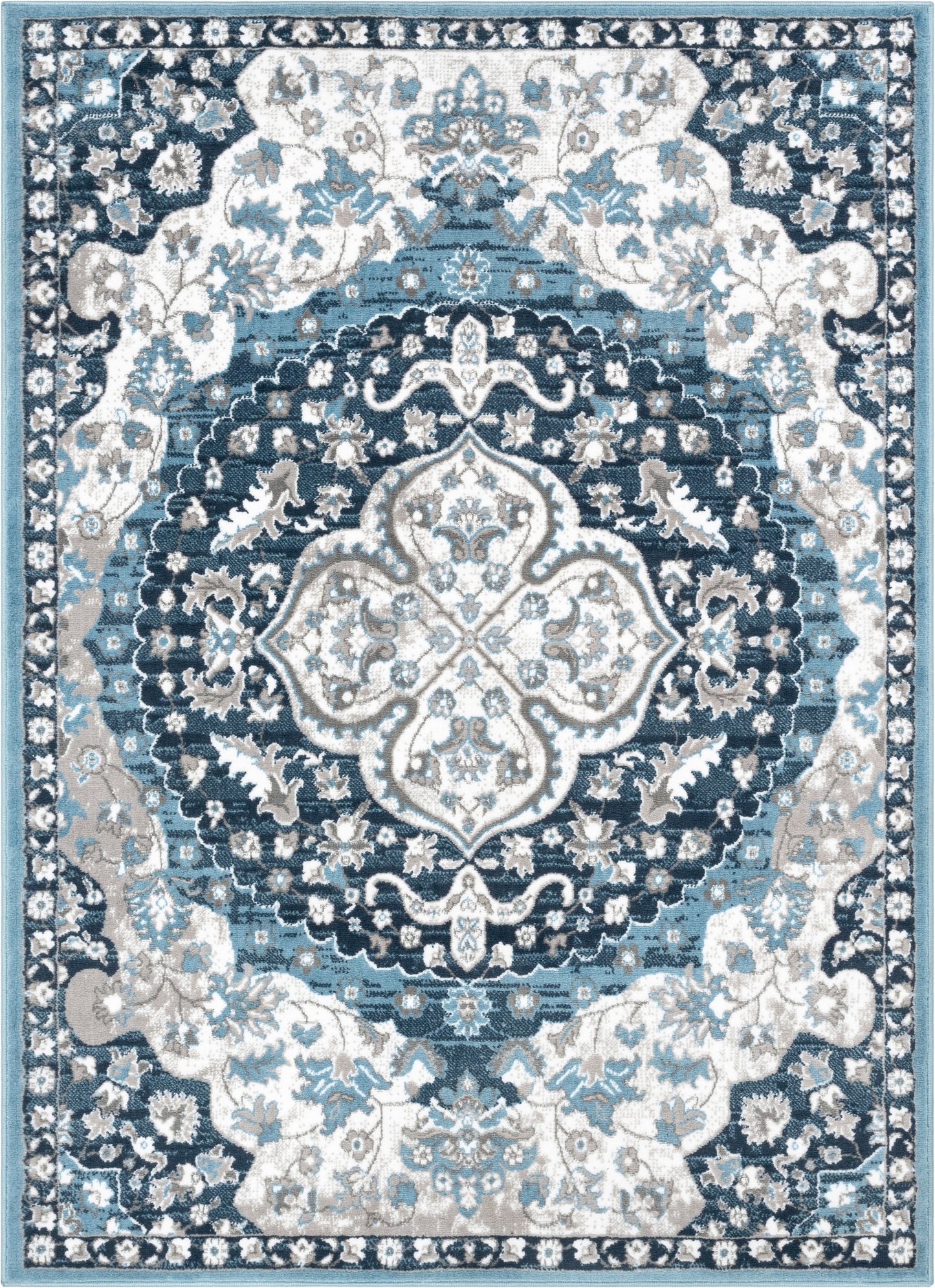 Granada Transitional Oriental Medallion Pattern Blue Rug DU-84