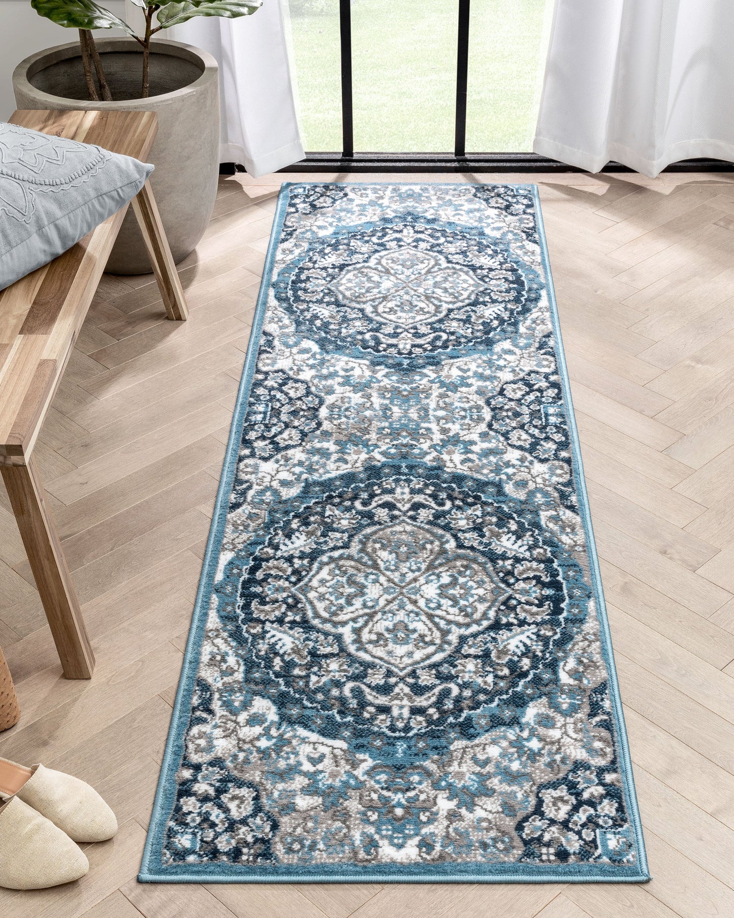 Granada Transitional Oriental Medallion Pattern Blue Rug DU-84