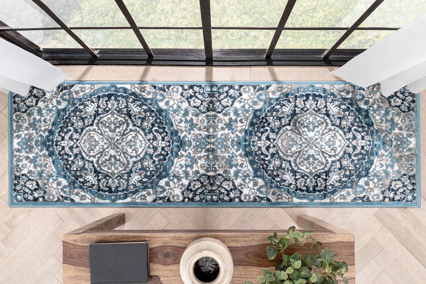 Granada Transitional Oriental Medallion Pattern Blue Rug DU-84