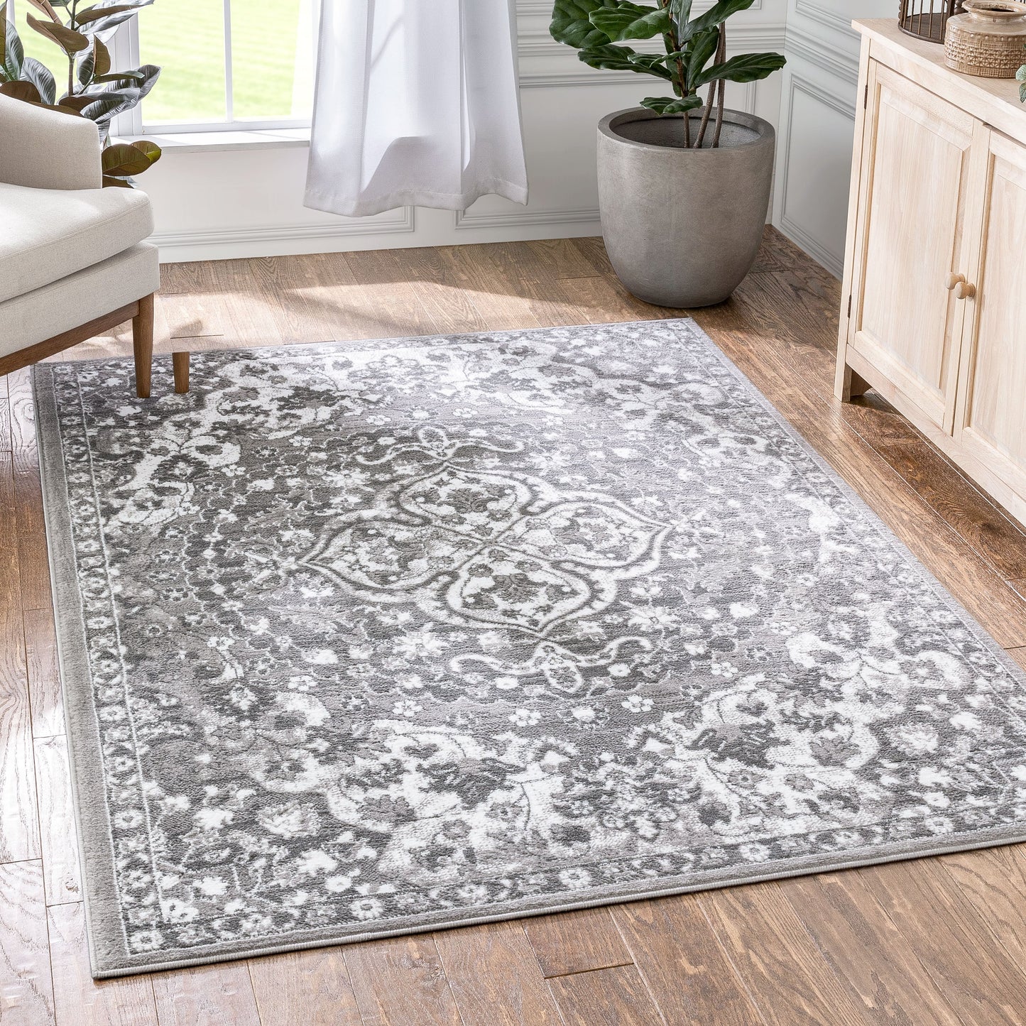 Granada Transitional Oriental Medallion Pattern Grey Rug DU-87