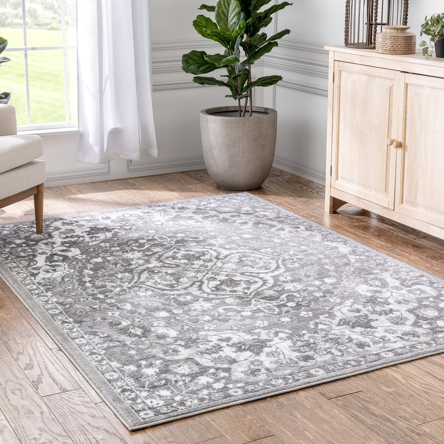 Granada Transitional Oriental Medallion Pattern Grey Rug DU-87