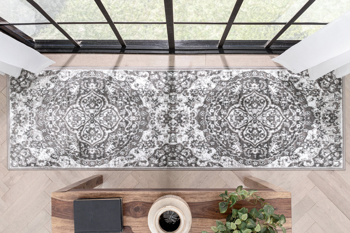 Granada Transitional Oriental Medallion Pattern Grey Rug DU-87