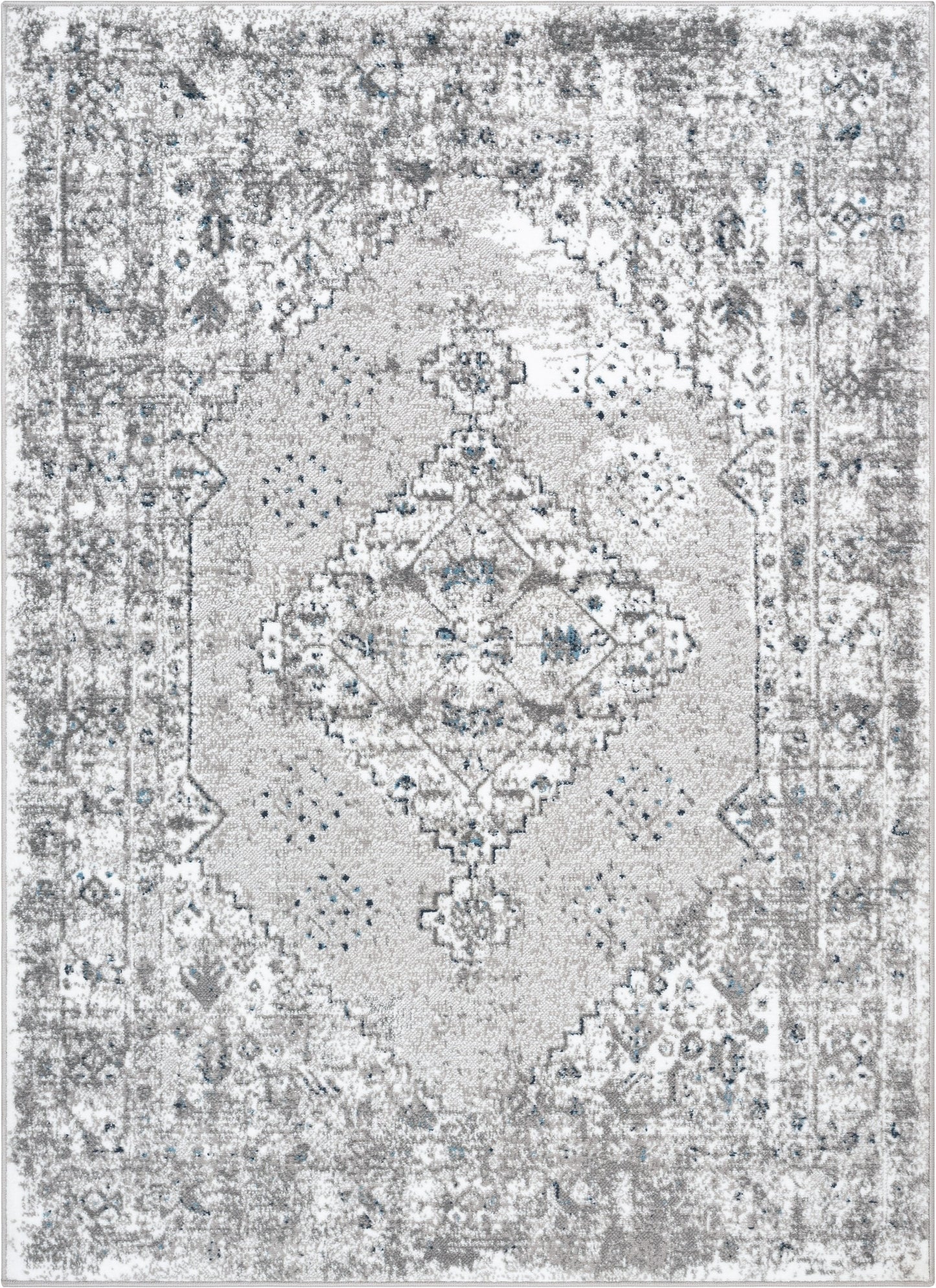 Trieste Vintage Floral Medallion Pattern Ivory Grey Rug DU-92