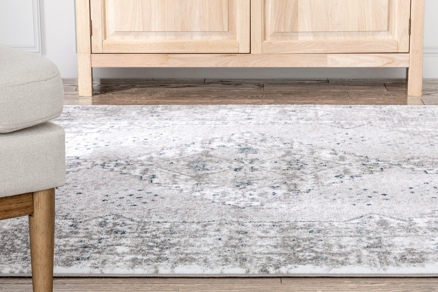 Trieste Vintage Floral Medallion Pattern Ivory Grey Rug DU-92