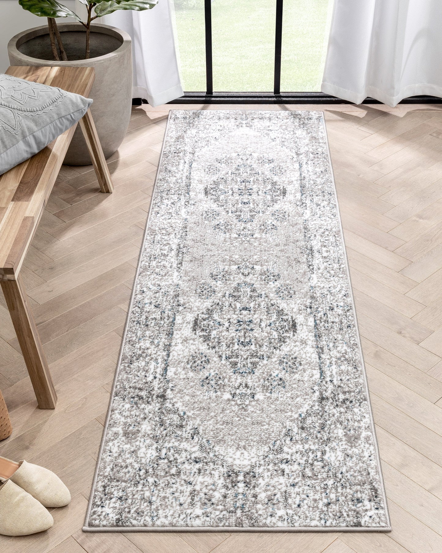Trieste Vintage Floral Medallion Pattern Ivory Grey Rug DU-92