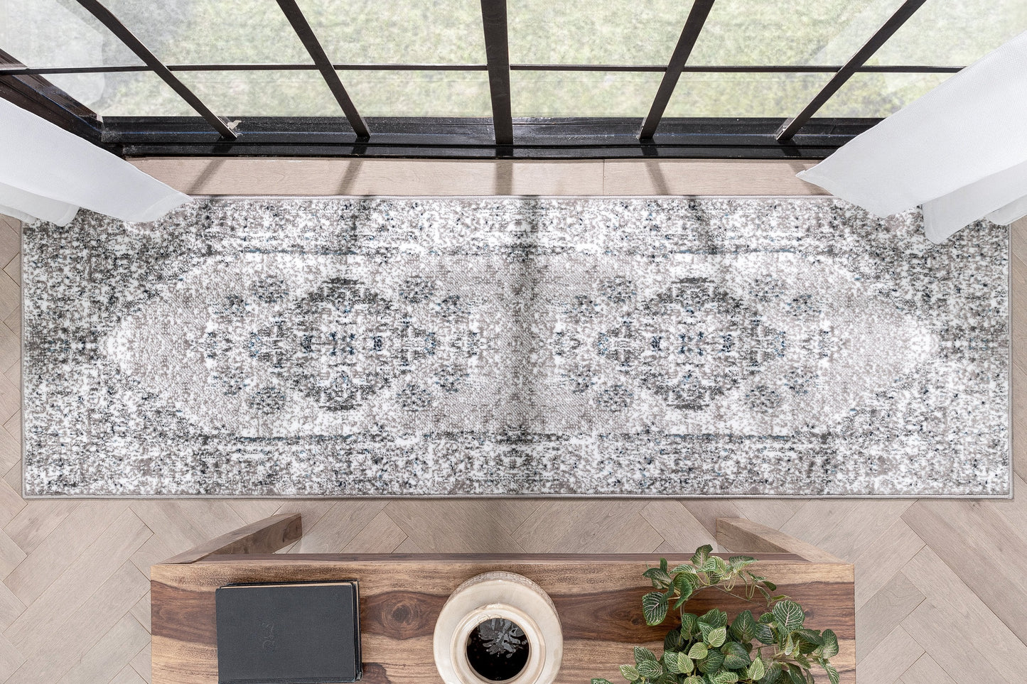Trieste Vintage Floral Medallion Pattern Ivory Grey Rug DU-92