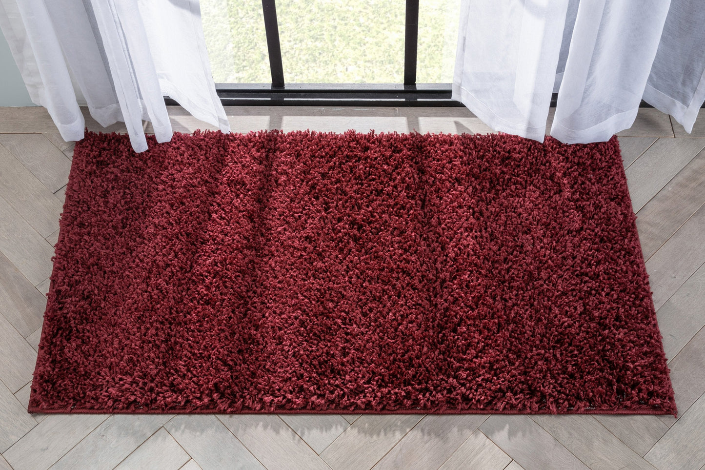 Emerson Modern Solid Deep Red Thick & Soft Shag Rug ELL-10