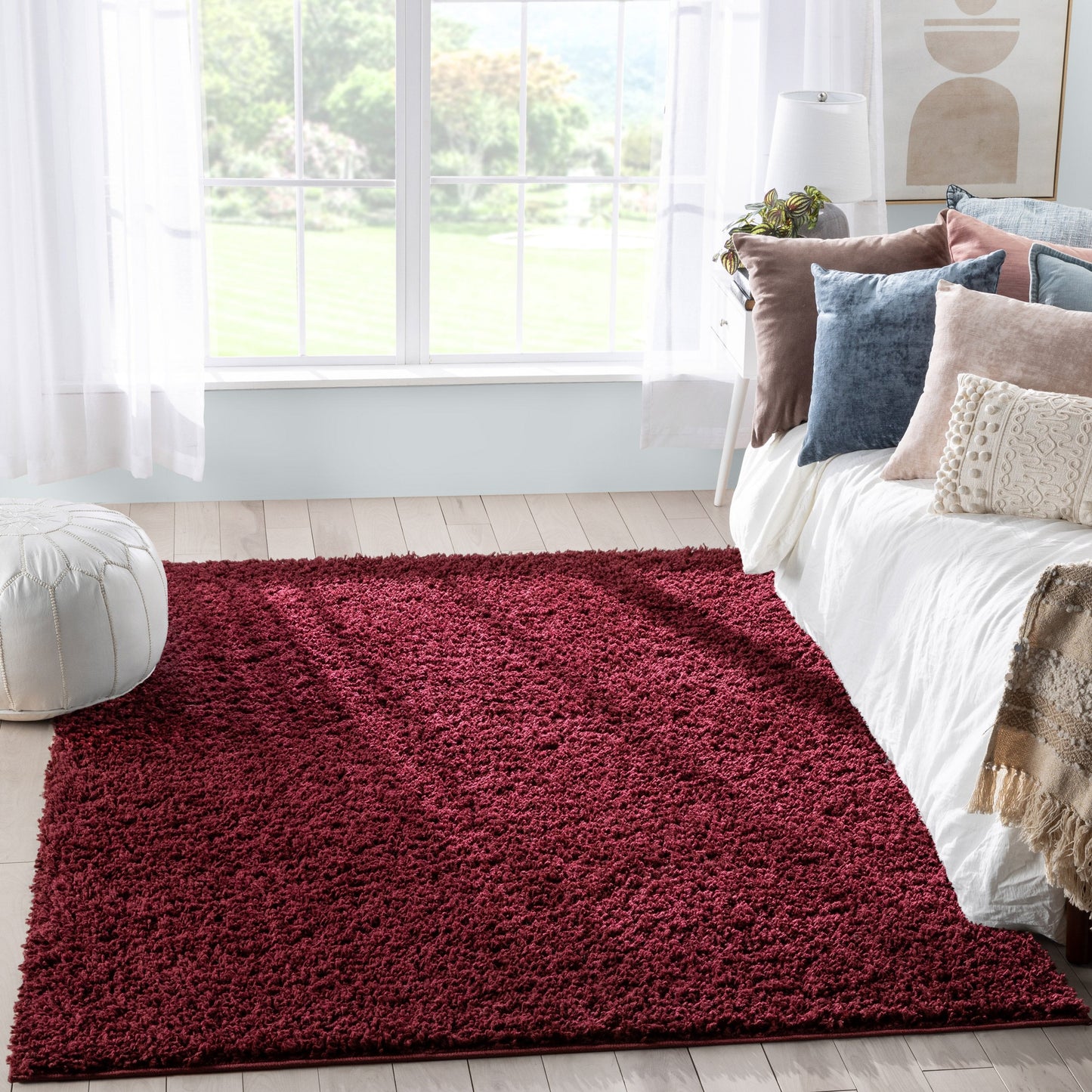 Emerson Modern Solid Deep Red Thick & Soft Shag Rug ELL-10