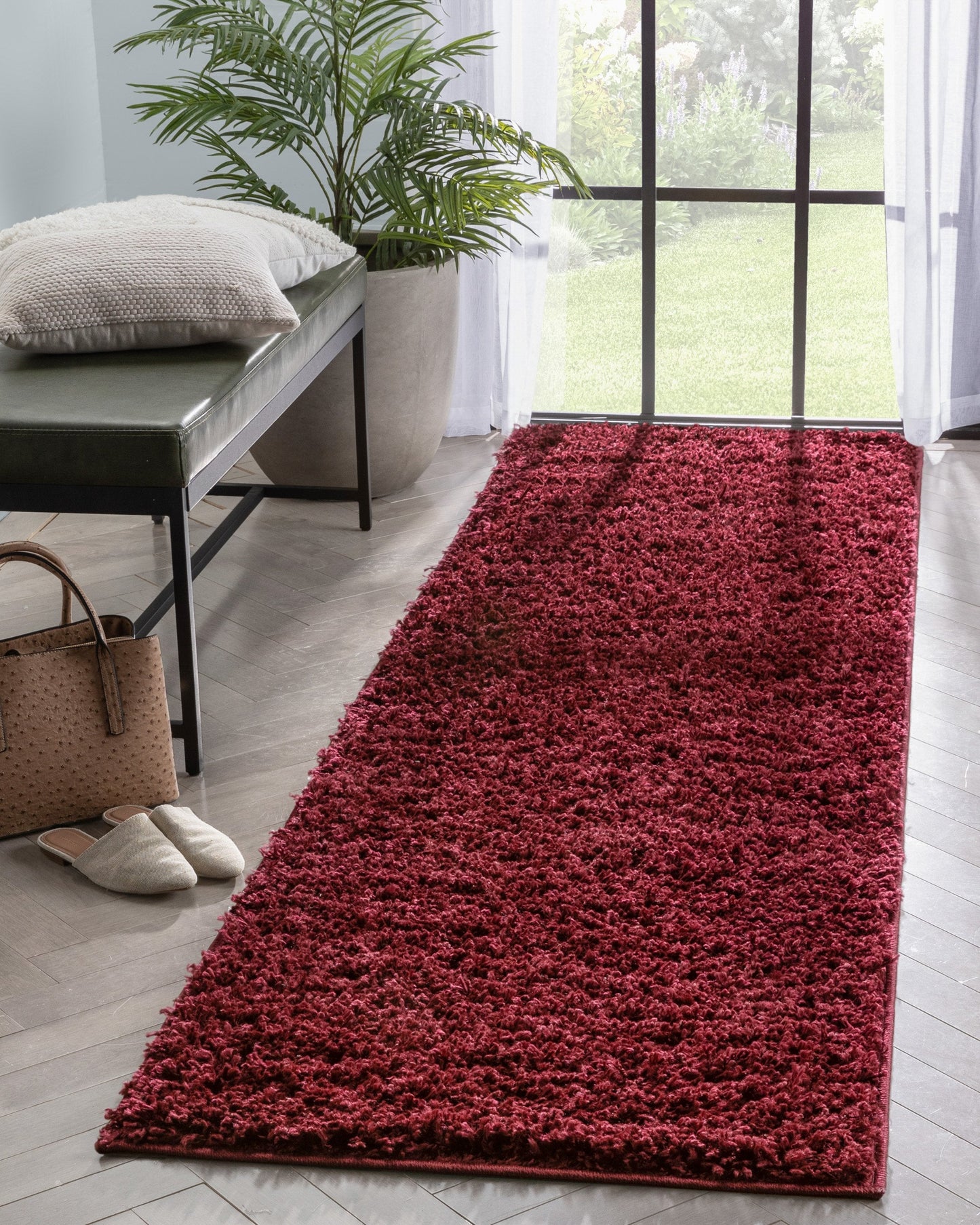 Emerson Modern Solid Deep Red Thick & Soft Shag Rug ELL-10