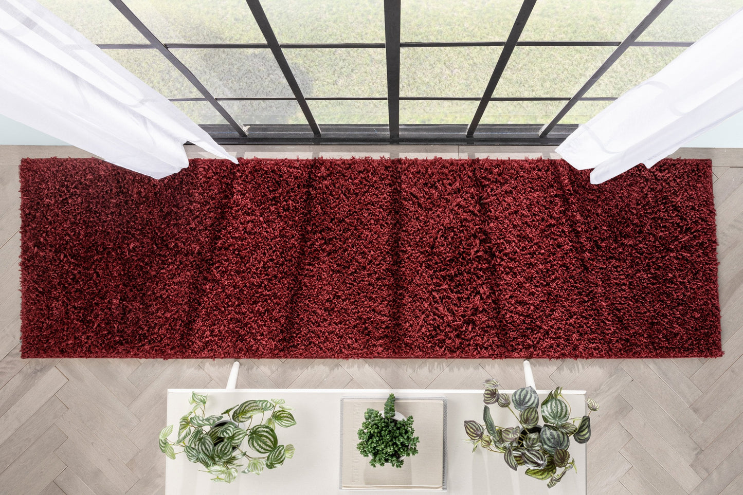 Emerson Modern Solid Deep Red Thick & Soft Shag Rug ELL-10
