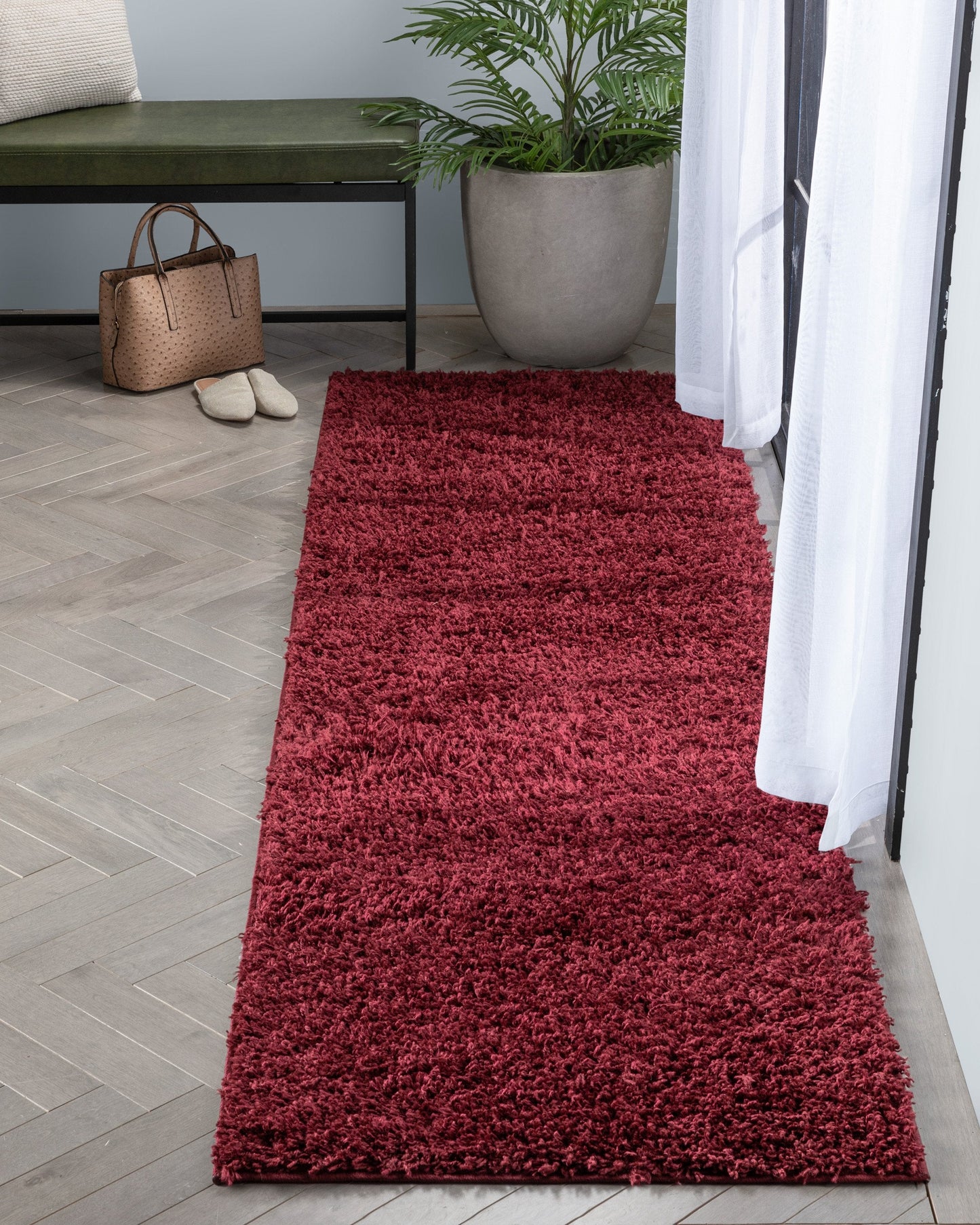 Emerson Modern Solid Deep Red Thick & Soft Shag Rug ELL-10