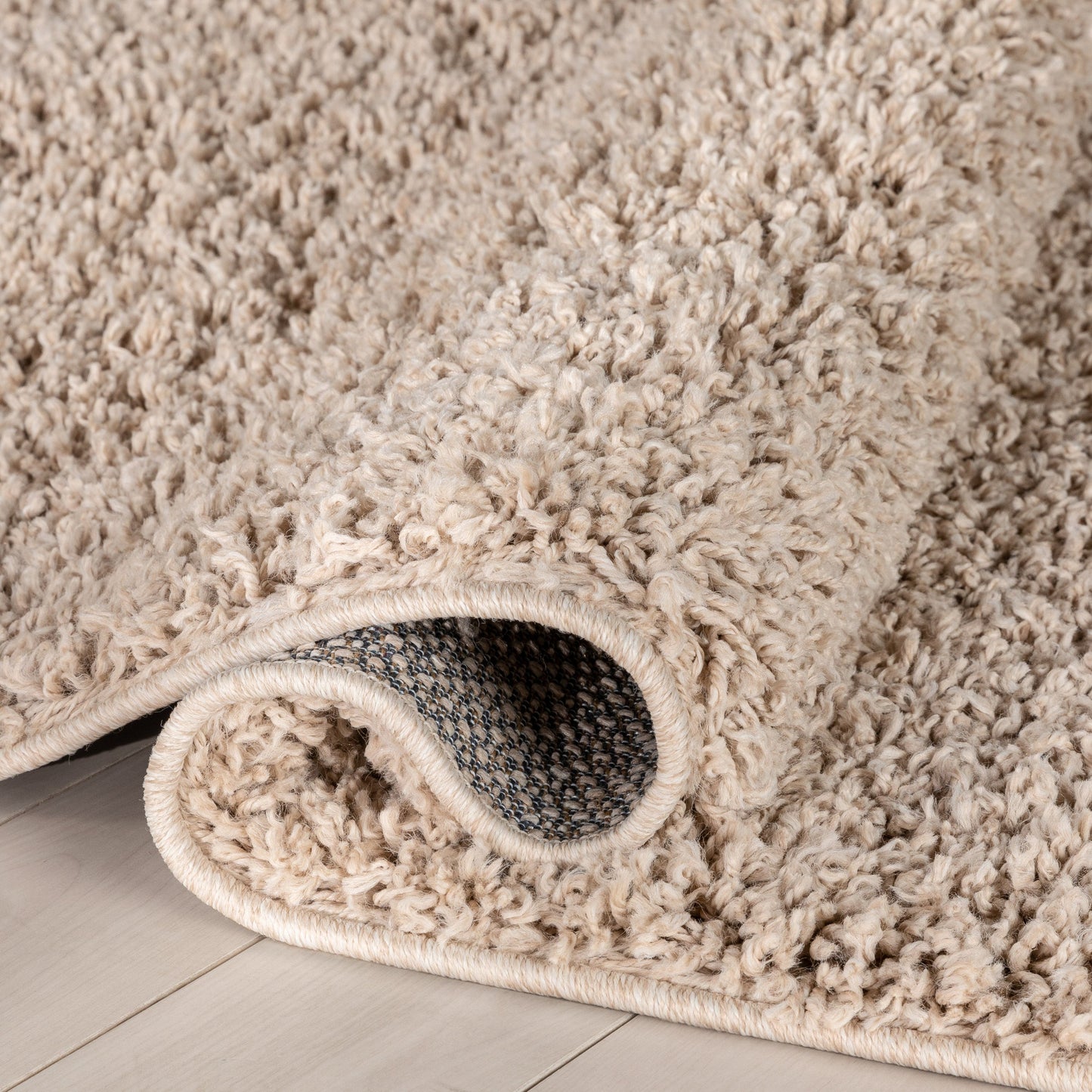 Emerson Modern Solid Beige Thick & Soft Shag Rug ELL-12