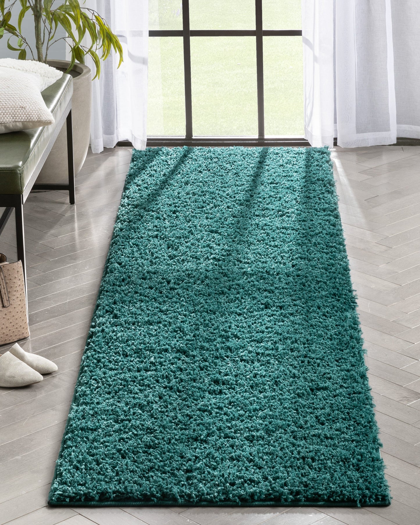 Emerson Modern Solid Green Textured Shag Rug ELL-15