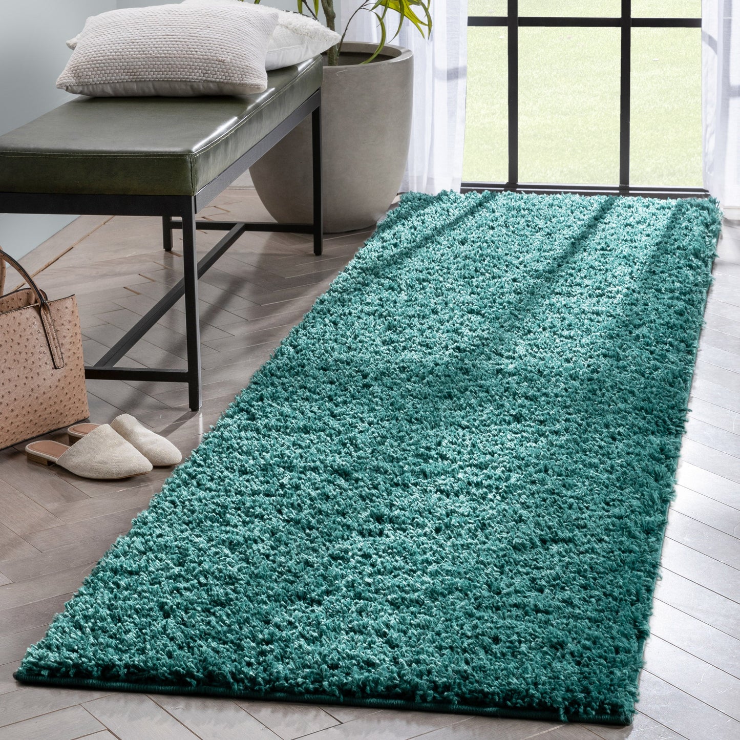 Emerson Modern Solid Green Textured Shag Rug ELL-15
