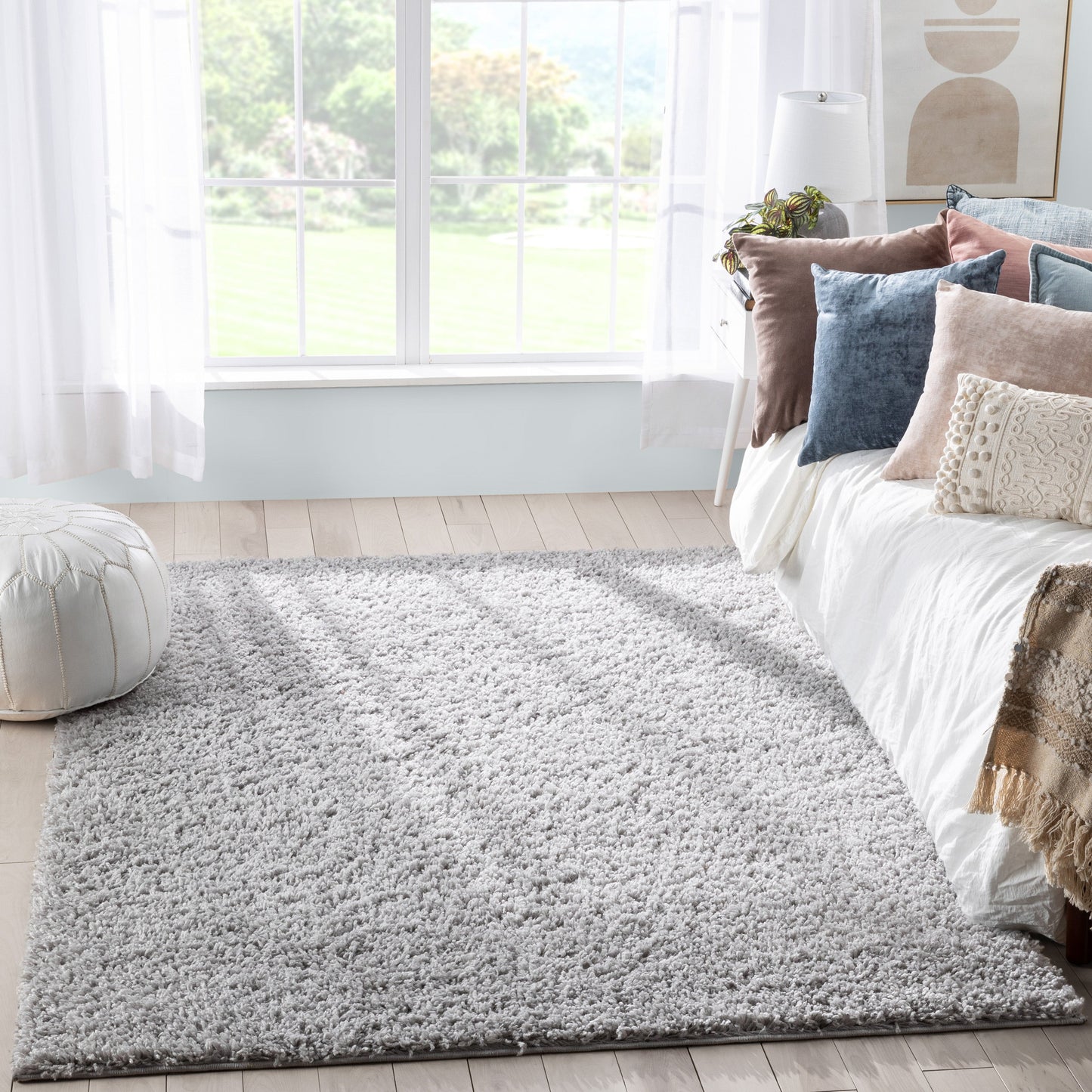 Emerson Modern Solid Light Grey Thick & Soft Shag Rug ELL-17