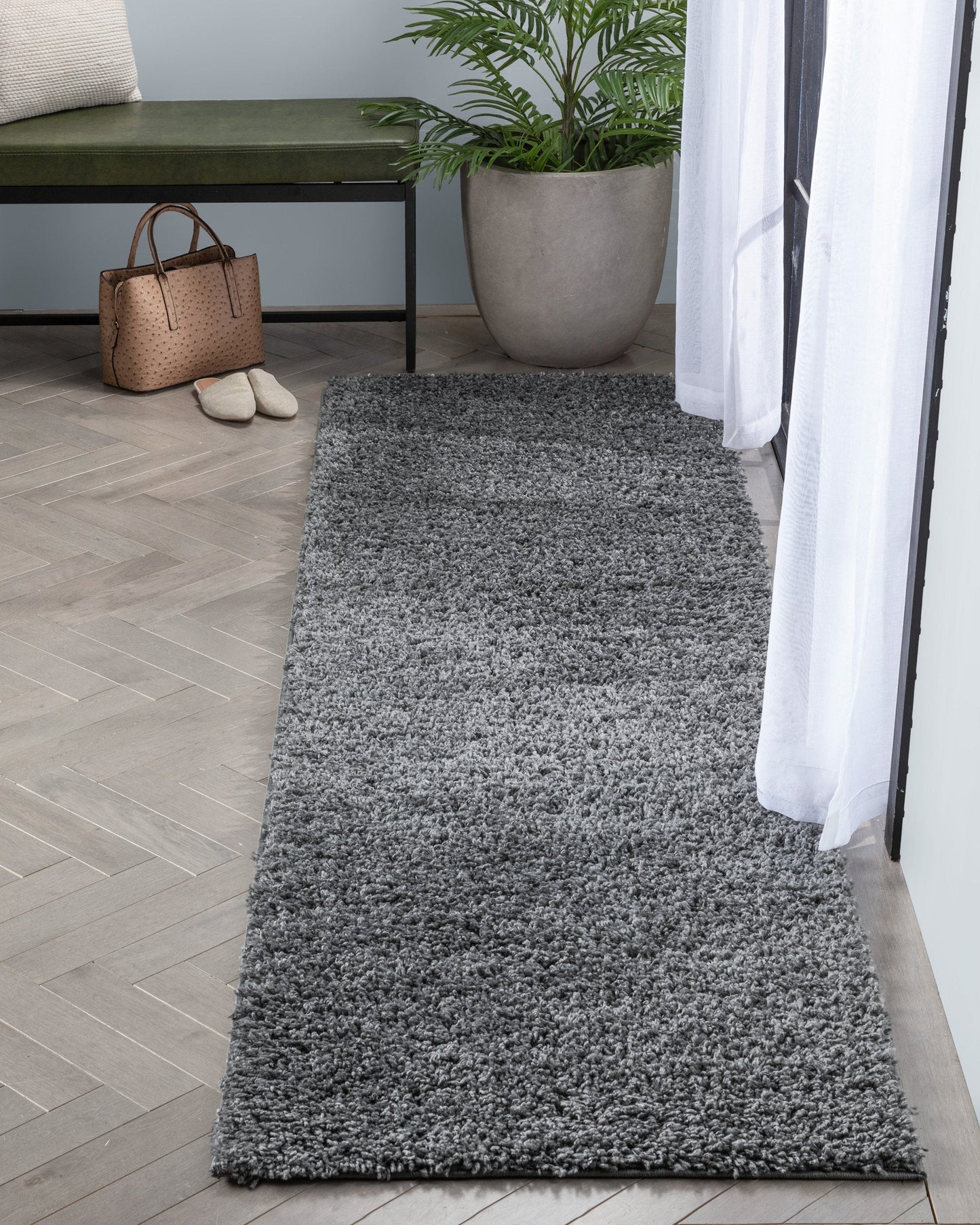 Emerson Modern Solid Dark Grey Thick & Soft Shag Rug ELL-23