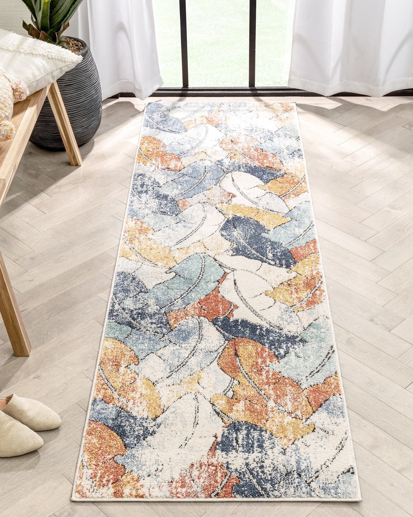 Ravenna Vintage Abstract Leaves Blue Red Rug ENV-104