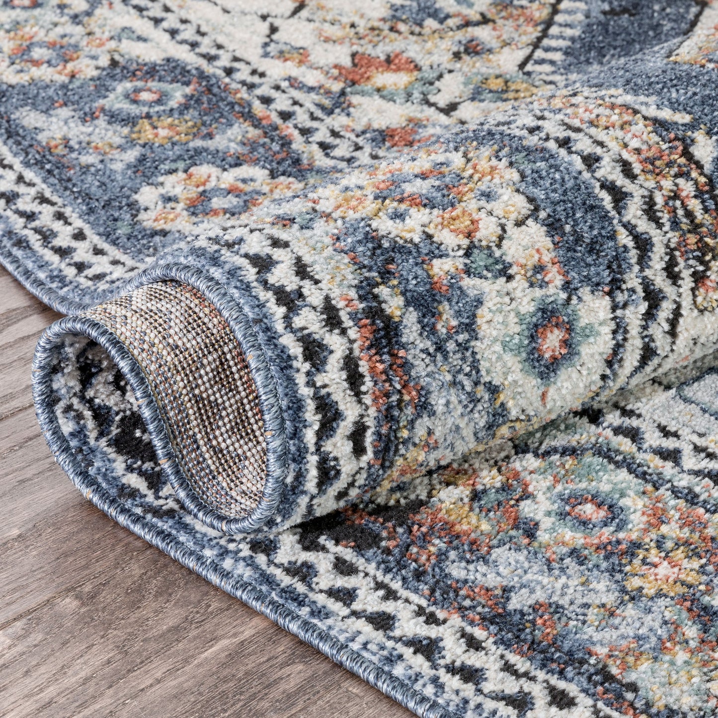 Salerno Bohemian Vintage Persian Medallion Blue Rug ENV-124