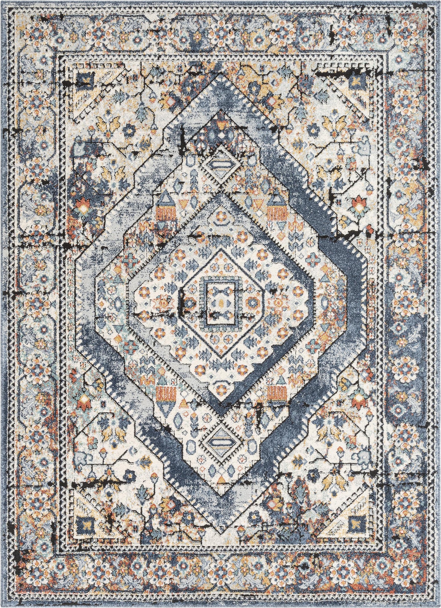 Salerno Bohemian Vintage Persian Medallion Blue Rug ENV-124